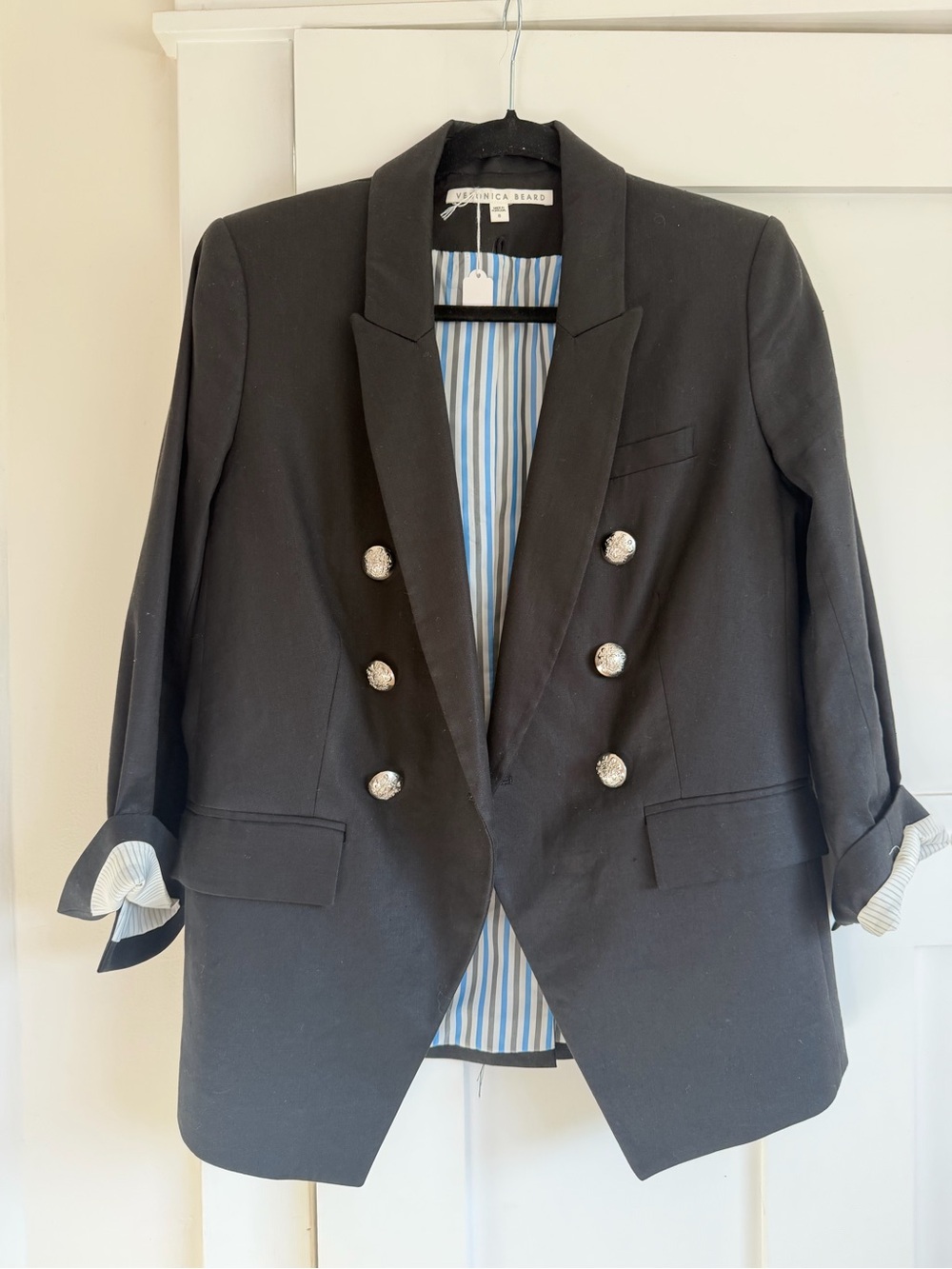 Veronica Beard Black Double-Breasted Pearly-Button Blazer